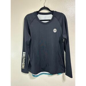 Girls With Guns Long Sleeve Rash Guard Blue Camouflage SZ L Diving Spear Fishing